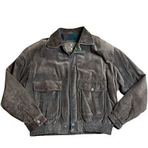 90s Vintage Joshua Ross Brown Leather Suede Bomber Jacket Flannel lined Large